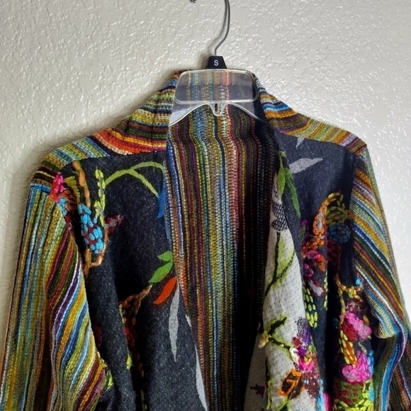 ANU Bohemian Art to Wear Shawl Wool Blend Embroidered Gypsy Open Coat Jacket S/M - Picture 2 of 9